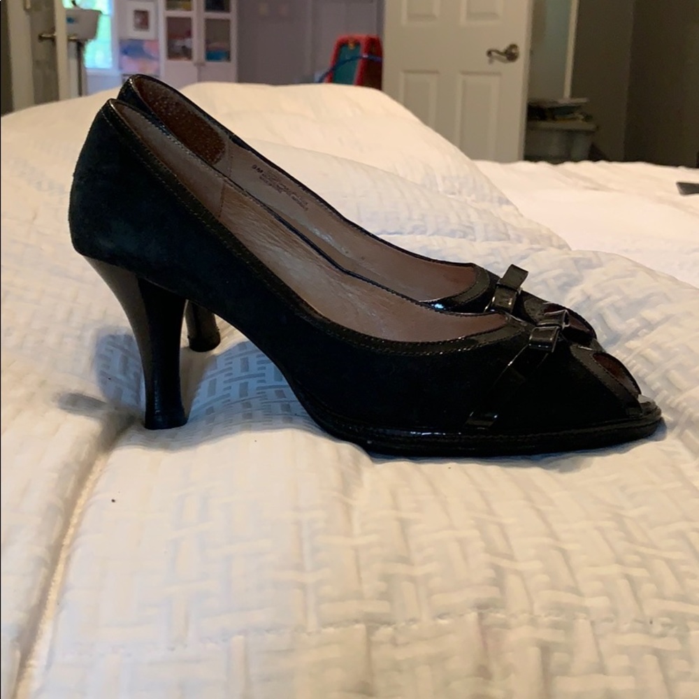 Sofft suede black peep toe heels